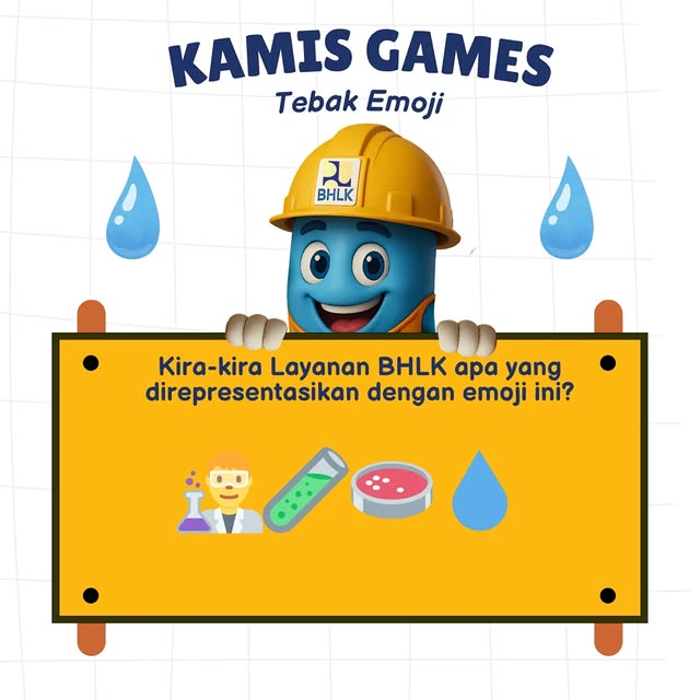 Hallo Sahabat BHLK! 👋

Ketemu lagi di Kamis Games BHLK 🎯
Pada edisi kali ini, mimin menghadirkan tebak-tebakan emoji yang berkaitan dengan layanan yang ada di BHLK.

🔍 Yuk, perhatikan baik-baik rangkaian emoji yang ditampilkan, kemudian coba tebak layanan apa yang dimaksud!
Selain seru, permainan ini juga bisa menambah wawasan kita mengenai peran dan fungsi layanan di BHLK dalam mendukung pengelolaan sumber daya air yang berkelanjutan.

💡 Jawaban: Laboratorium Pengujian Kualitas Air
